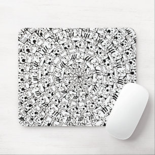 Tapis De Souris Dessin animé Mandala avec beaucoup de chats Créati