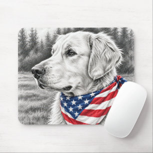 Tapis De Souris Dessin au crayon d'un Golden Retriever avec un ban