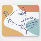 Tapis De Souris dessin d'art affiche d'une femme buvant du café (Devant)