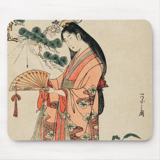 Tapis De Souris Dessin de bois japonais antique avec une femme (Devant)