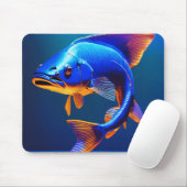 Tapis de souris | Dessin de logo de poisson bleu | (Avec souris)
