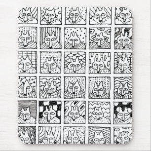 Tapis De Souris Dessin de renards de dessin animé aux visages carr
