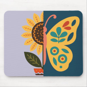 Tapis De Souris Dessin floral et papillon ludique