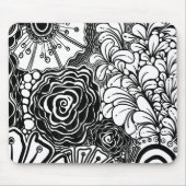 Tapis De Souris Dessin Floral Zen Noir Et Blanc (Devant)