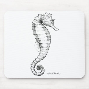 Tapis De Souris Dessin noir et blanc d'hippocampe