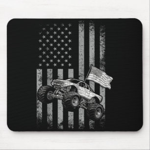 Tapis De Souris Dessin vintage de camion monstre drapeau américain
