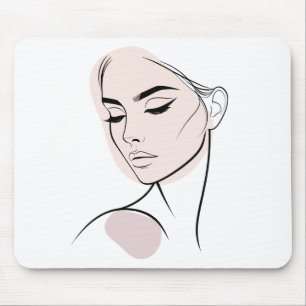Tapis De Souris Dessin Visage Femme D'Une Ligne No3 (Avec Couleur)