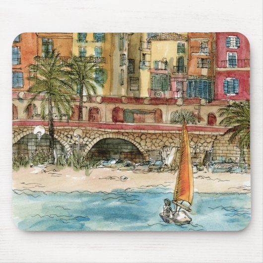 Tapis De Souris Destinations | Watercolor Beach & Bâtiments (Devant)