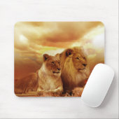 Tapis De Souris Deux Beaux Lions Reposant dans la nature (Avec souris)