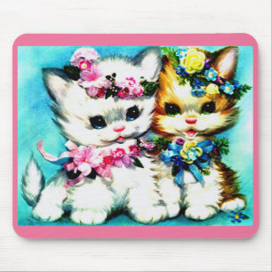 Tapis De Souris deux chatons et beaucoup de fleurs