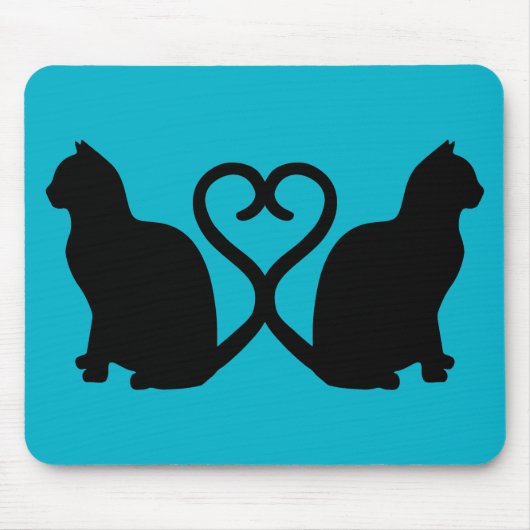 Tapis De Souris Deux Chats Coeur Silhouette Mousepad (Devant)