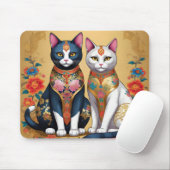 Tapis De Souris Deux chats fleuris décoratifs (Avec souris)