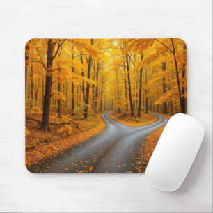 Tapis De Souris Deux chemins dans un bois automnal