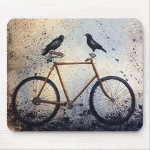 Tapis De Souris Deux corbeaux sur un vélo vintage