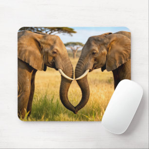 Tapis De Souris Deux éléphants d'Afrique dans l'herbe de la savane
