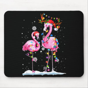 Tapis De Souris Deux flamants avec chapeau de Père Noël et lumière