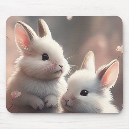 Tapis De Souris Deux lapins mignons avec sakura Mousepad (Devant)
