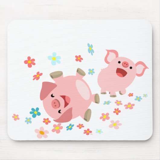 Tapis De Souris Deux mignons cochons de caricature au printemps Mo (Devant)