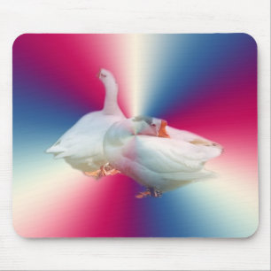Tapis De Souris deux oies blanches sur fond fantaisie.