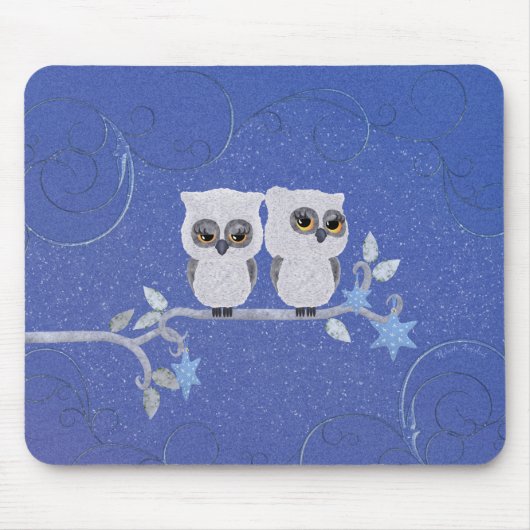 Tapis De Souris Deux petits hiboux blancs (Devant)