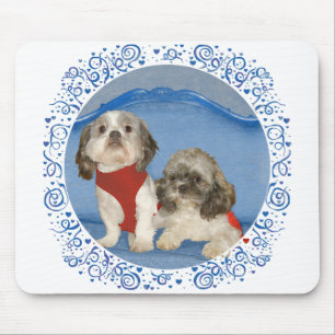 Tapis De Souris Deux petits Shih Tzu chiens de sauvetage
