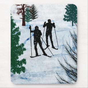 Tapis De Souris Deux skieurs de pays croisé