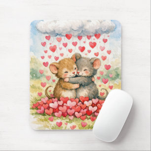 Tapis De Souris Deux souris sous un nuage de cœurs