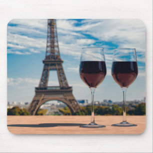 Tapis De Souris Deux verres de vin avec la tour Eiffel