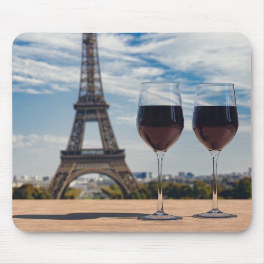 Tapis De Souris Deux verres de vin avec la tour Eiffel (Devant)