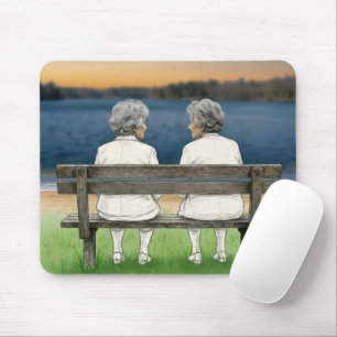 Tapis De Souris Deux vieilles dames bavardant sur un banc