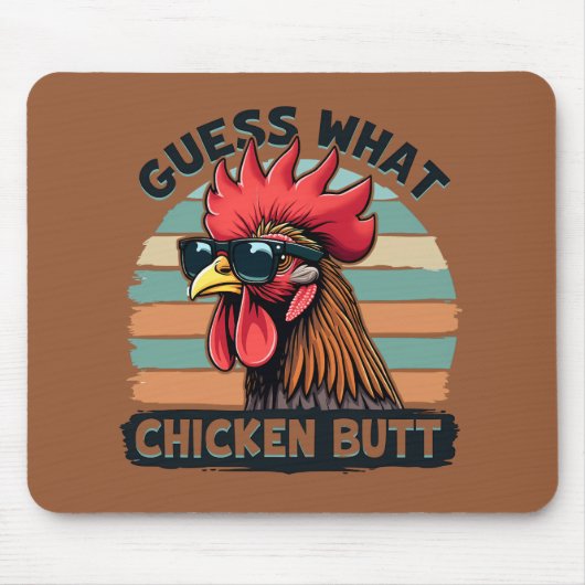 Tapis De Souris Devinez Quel Beurre De Poulet Drôle Rooster Rétro (Devant)