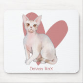 Tapis De Souris Dévon Rex Chat Aquarelle Kitty Coeur rose (Devant)