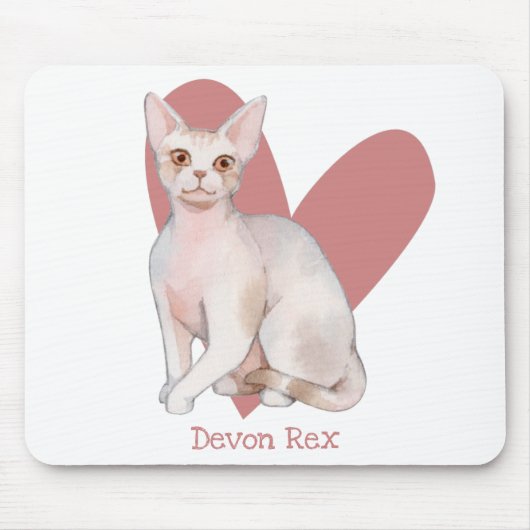 Tapis De Souris Dévon Rex Chat Aquarelle Kitty Coeur rose (Devant)