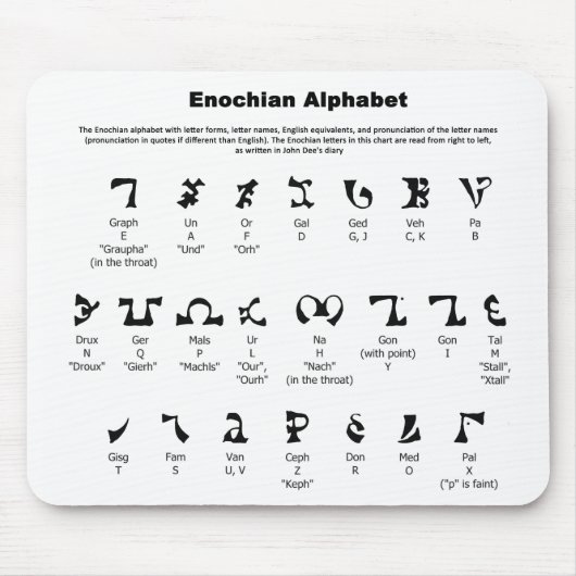 Tapis De Souris Diagramme d'alphabet d'Enochian (Devant)