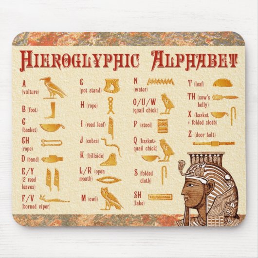 Tapis De Souris Diagramme hiéroglyphique égyptien d'alphabet (Devant)
