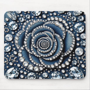 Tapis De Souris Diamant Rose & Denim Glam Bling Bijoux