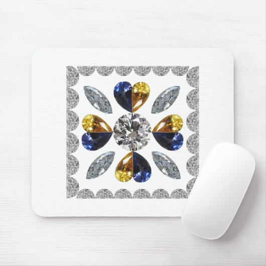 Tapis De Souris Diamant unique, Bleu Jaune en Coeur (Avec souris)