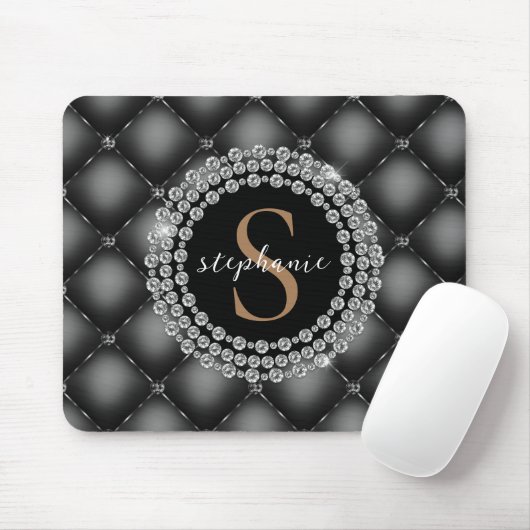 Tapis De Souris Diamants Noirs Tufés Monogramme Or Élégant Luxe (Avec souris)