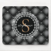 Tapis De Souris Diamants Noirs Tufés Monogramme Or Élégant Luxe (Devant)