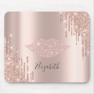 Tapis De Souris Diamants Tendance Lèvres Rose Paillettes Dorées qu