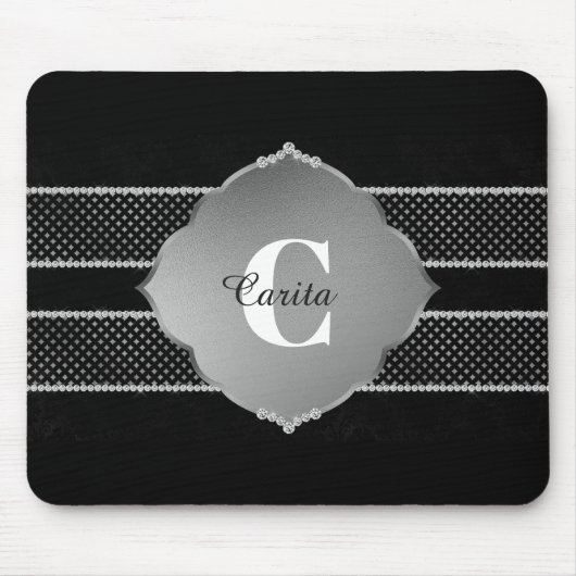 Tapis De Souris Diamètre d'argent Monogramme Mousepad (Devant)