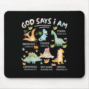 Tapis De Souris Dieu dit que je suis un verset biblique de dinosau