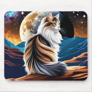 Tapis De Souris Dilute Calico Chat et Lune du désert