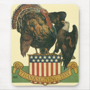 Tapis De Souris Dinde de Thanksgiving vintage, aigle, drapeau amér