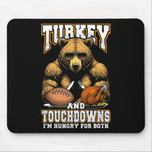Tapis De Souris Dinde et touchés drôle de Thanksgiving ours affamé