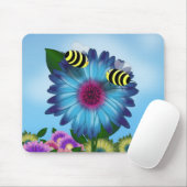 Tapis De Souris Dîner d'abeille sur Fleur bleue (Avec souris)