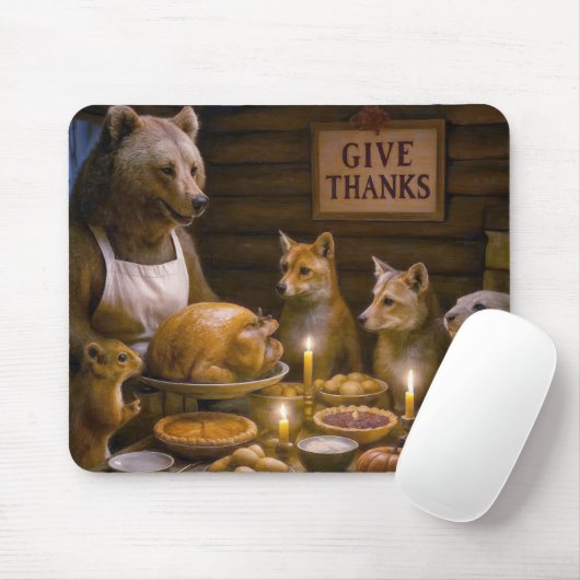 Tapis De Souris Dîner de Thanksgiving avec la faune (Avec souris)