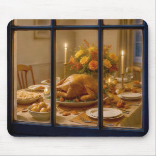 Tapis De Souris Dîner de Thanksgiving dans la fenêtre