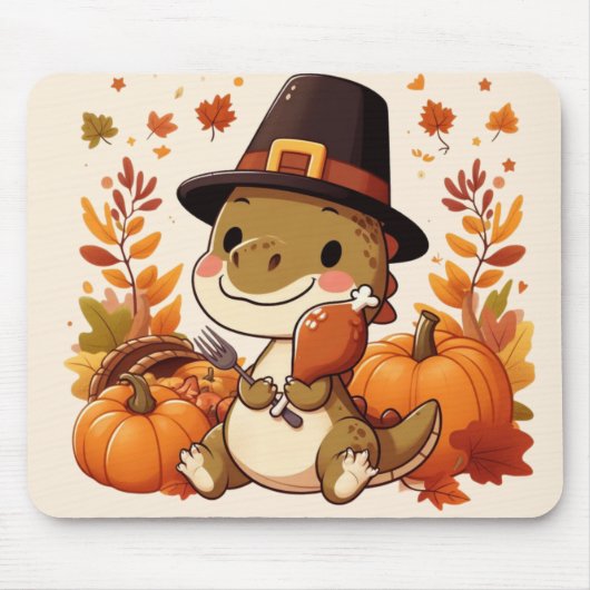 Tapis De Souris Dinosaur de Thanksgiving mignon (Devant)