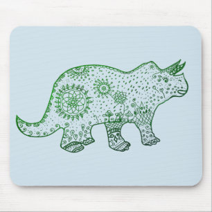Tapis De Souris Dinosaur Mandala Tricératops Art Mousepad
